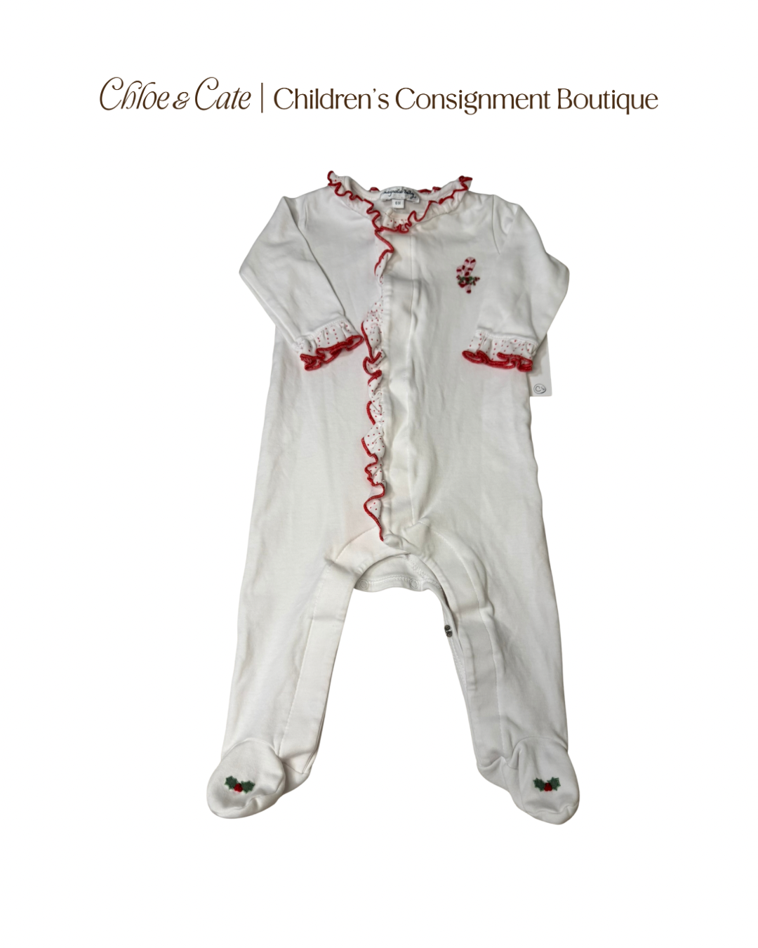 Girls Magnolia Baby Candy Cane Footie Size 6 Months