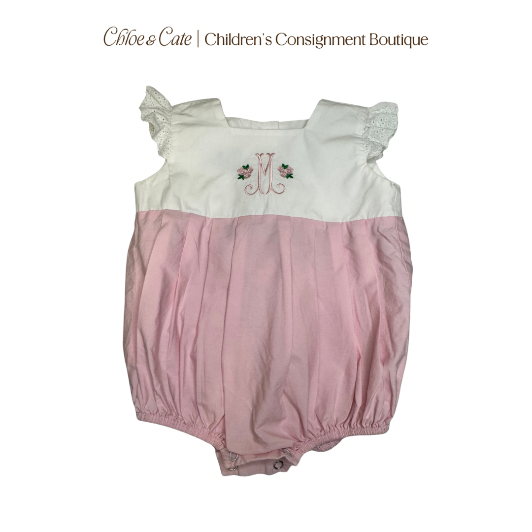 Girls M Monogramed Bubble 12 Months