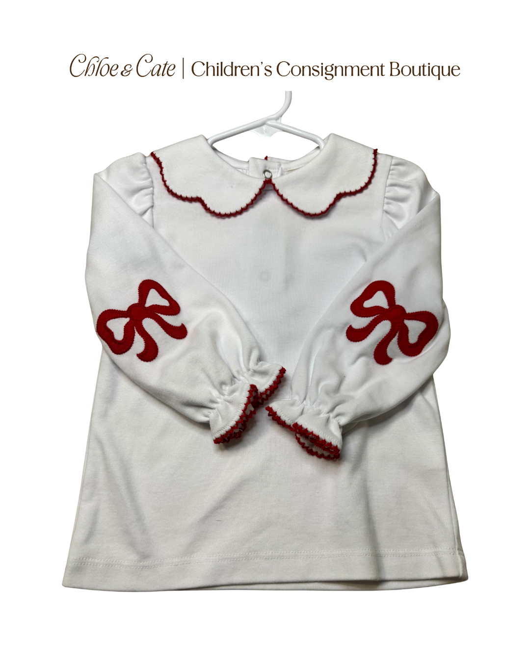 Girls The Beaufort Bonnet Co Emma's Elbow Patch Top Red Bows 3T