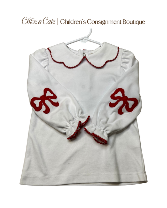 Girls The Beaufort Bonnet Co Emma's Elbow Patch Top Red Bows 3T