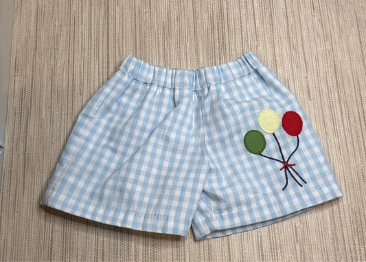 Boys TBBC SHELTON SHORTS, GINGHAM W/ BALLOON APPLIQUE Size 18-24 Months