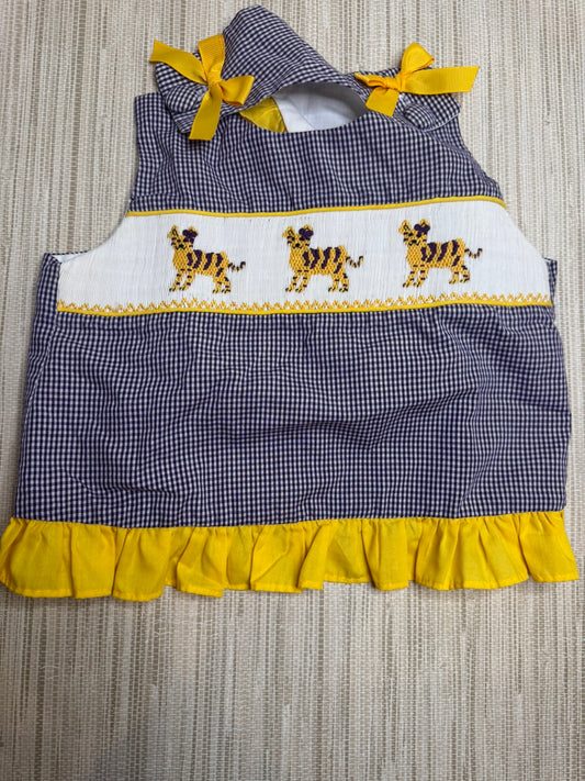 Girls Krewe Tiger Smocked Top 2T