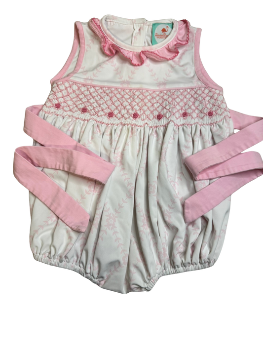 Girls The Smocked Flamingo Smocked Bubble 9m
