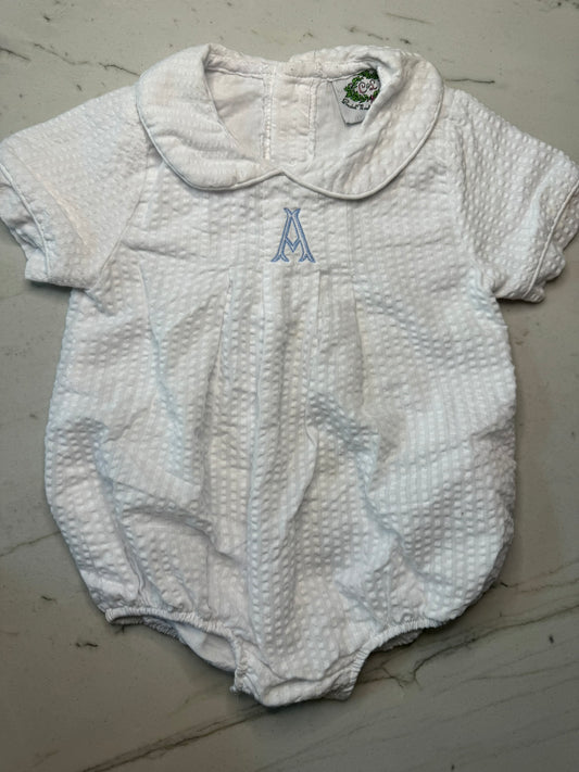 White Seersucker Bubble "A" Monogram 2T